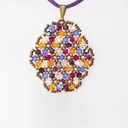 Pendant 30cm - Malvina Oval-Purple Suedine - Pendant 30cm - Laiton bronze